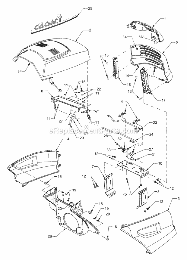 Hood, Grille And Side Panels Diagram and Parts List for GT3235 14A-692-710 Cub Cadet Lawn Tractor